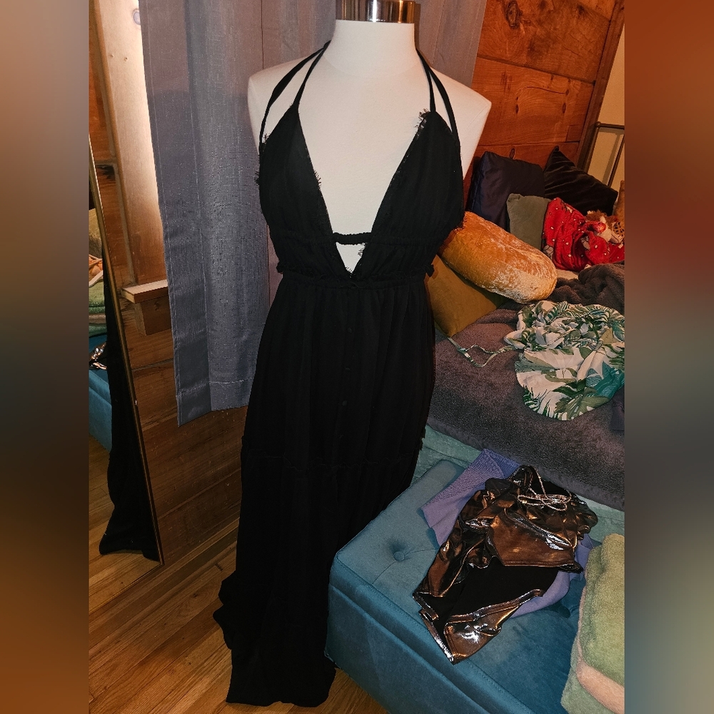 ASOS Black Halter Backless Dress
